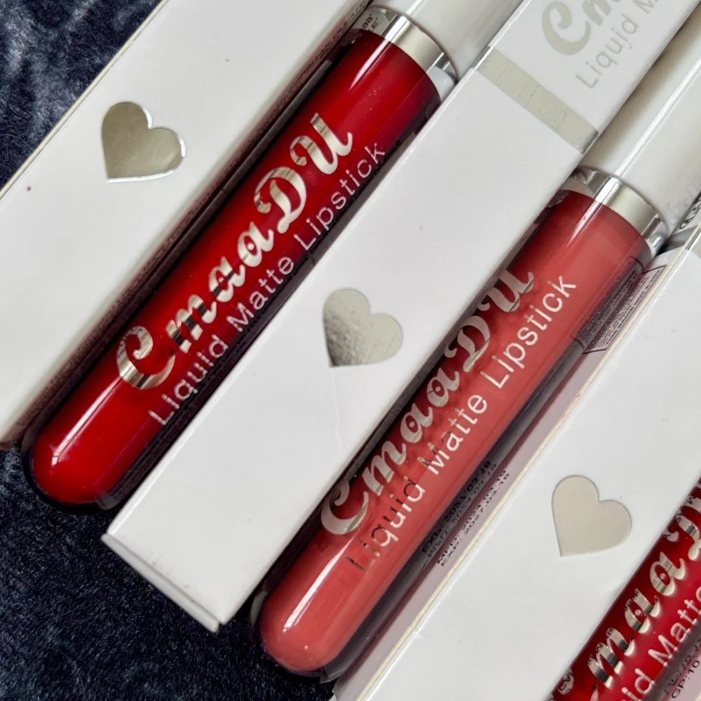 Brand New CmaaDu Set of 5 Matte Liquid Lipsticks 13 Ruby Red & 01 Waterproof